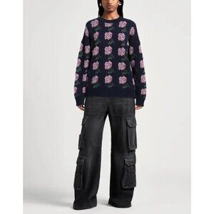 NWT $965 MSGM Jacquard Floral Rose Set Knit Sweater Size Large & Silky Pants Siz